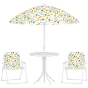 Kids Seating Group with Adjustable Umbrella Kids Table with 2 Folding Chairs Outdoor Garden Furniture for Garden Beach, White