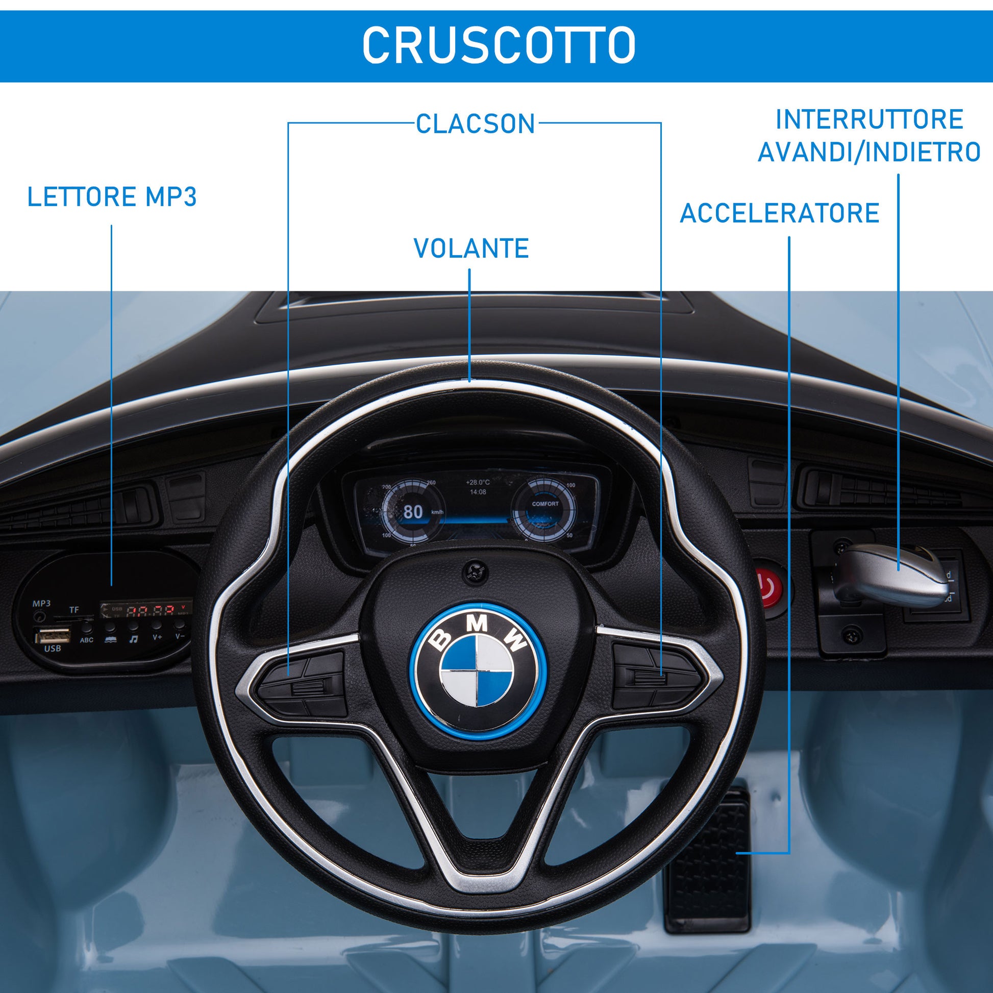 Electric Car for Kids 3-8 years 6V BMW I8 Coupe License with Remote Control, 2 Doors, Lights and Music, Electric Car in PP and Metal, 115x72.5x46 cm, Blue