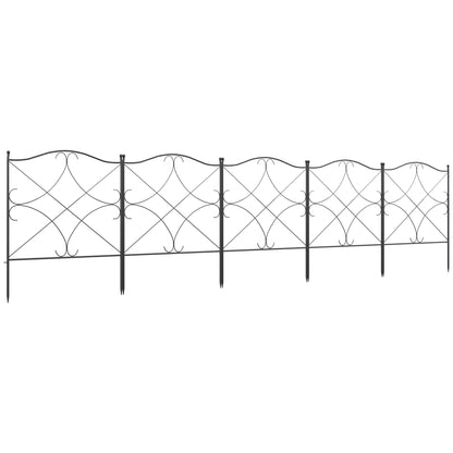 Set of 5 decorative metal garden fences with ornaments - 305 x 62 cm black