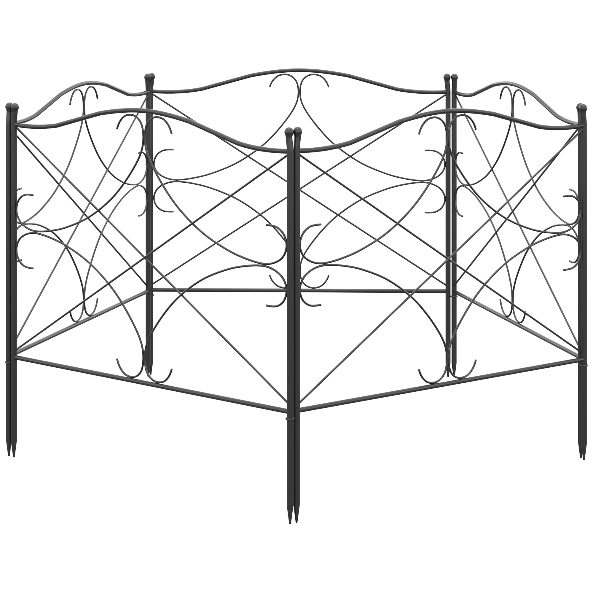Set of 5 decorative metal garden fences with ornaments - 305 x 62 cm black