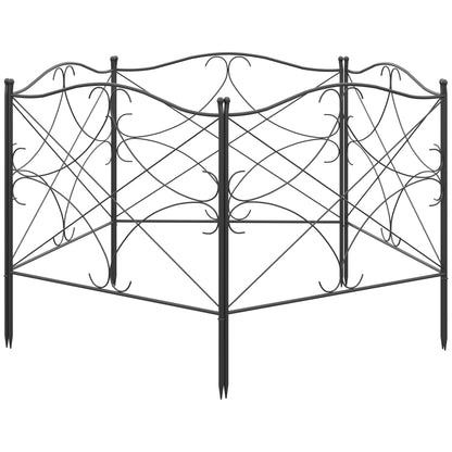 Set of 5 decorative metal garden fences with ornaments - 305 x 62 cm black