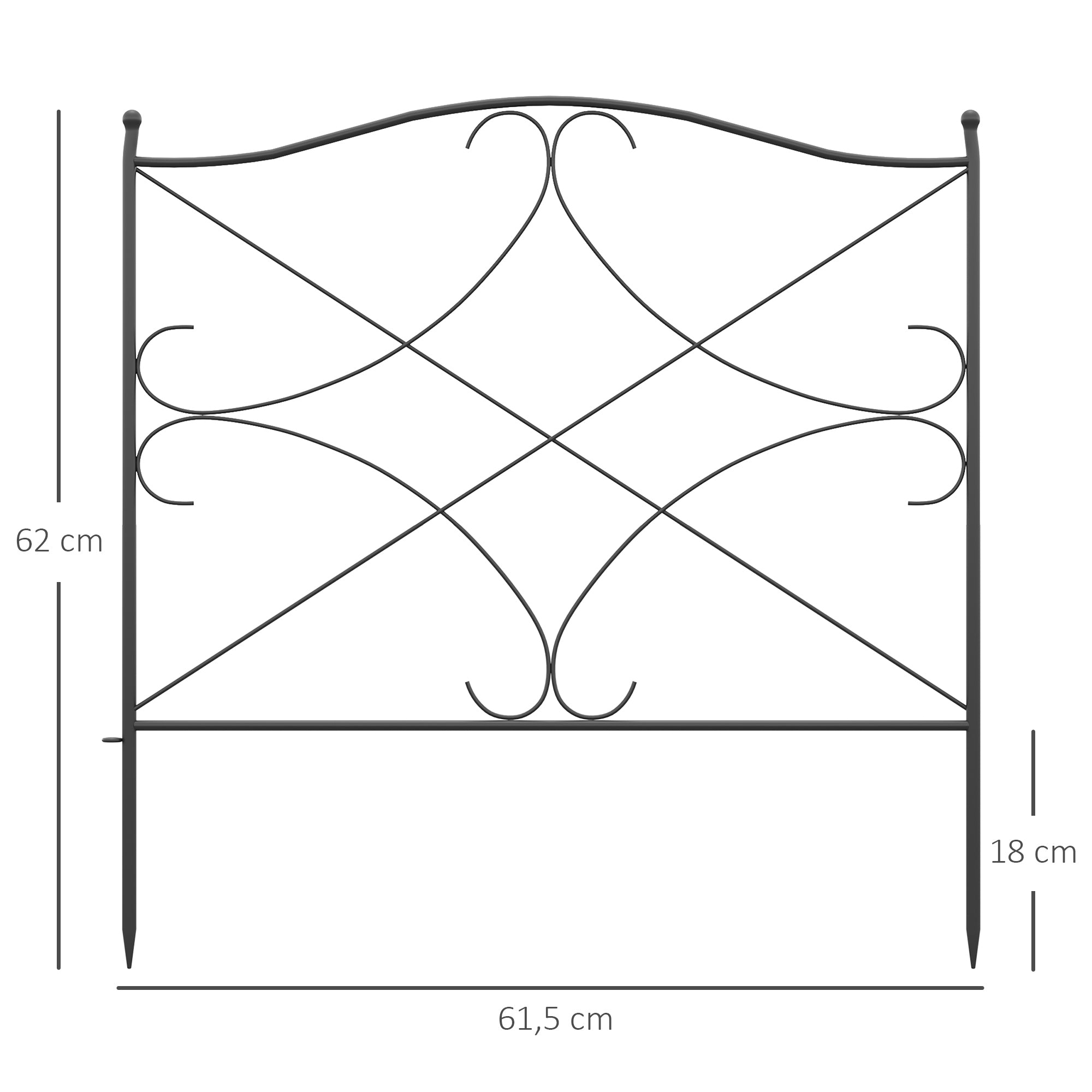 Set of 5 decorative metal garden fences with ornaments - 305 x 62 cm black