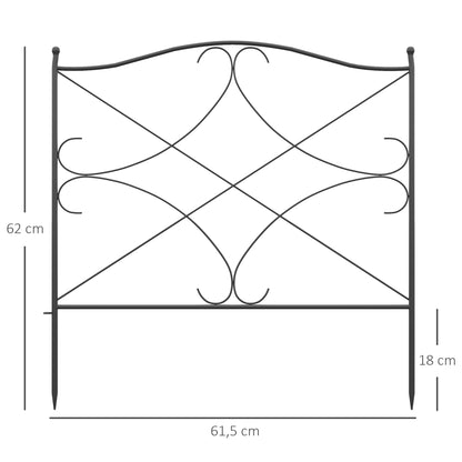 Set of 5 decorative metal garden fences with ornaments - 305 x 62 cm black