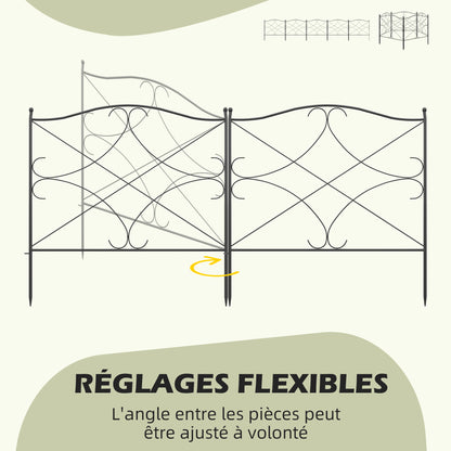 Set of 5 decorative metal garden fences with ornaments - 305 x 62 cm black