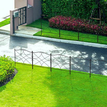 Set of 5 decorative metal garden fences with ornaments - 305 x 62 cm black