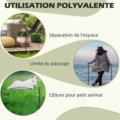 Set of 5 decorative metal garden fences with ornaments - 305 x 62 cm black