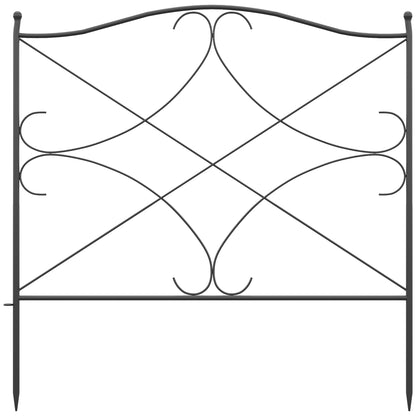 Set of 5 decorative metal garden fences with ornaments - 305 x 62 cm black