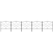 Set of 5 decorative metal garden fences with ornaments - 305 x 62 cm black