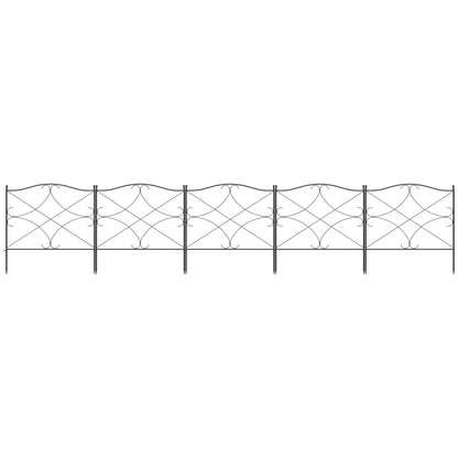 Set of 5 decorative metal garden fences with ornaments - 305 x 62 cm black