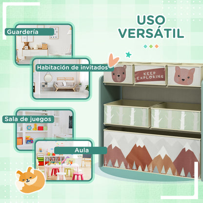 ZONEKIZ Toy Storage Shelf with 6 Non-Woven Fabric Removable Boxes Toy Organizer for Kids 3-8 Years Old for Bedroom Nursery 25x11.8x26 in Green