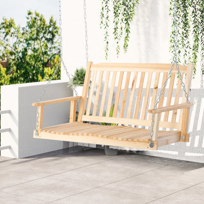 Garden Swing for 2 Persons Swing Bench Hanging Bench Solid Wood Patio Terrace Backyard Natural 117 x 69 x 60 cm