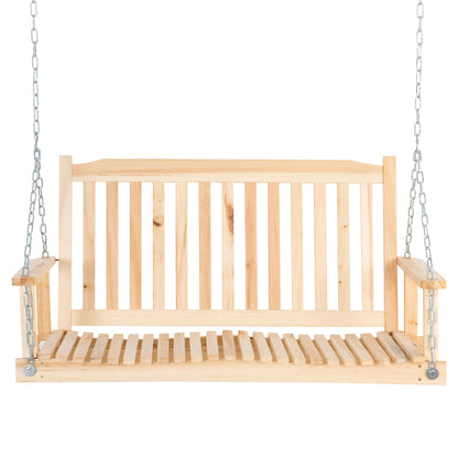 Garden Swing for 2 Persons Swing Bench Hanging Bench Solid Wood Patio Terrace Backyard Natural 117 x 69 x 60 cm