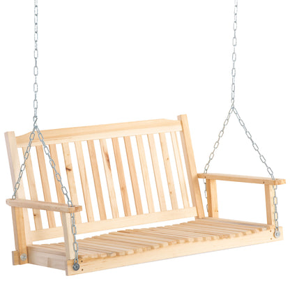 Garden Swing for 2 Persons Swing Bench Hanging Bench Solid Wood Patio Terrace Backyard Natural 117 x 69 x 60 cm
