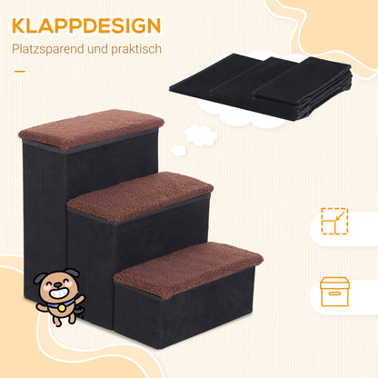 Pet Stairs Cat Stairs Dog Stairs Foldable 3 Steps Pet Stair with Storage Space for Cats and Dogs MDF Black 40 x 54 x 48 cm