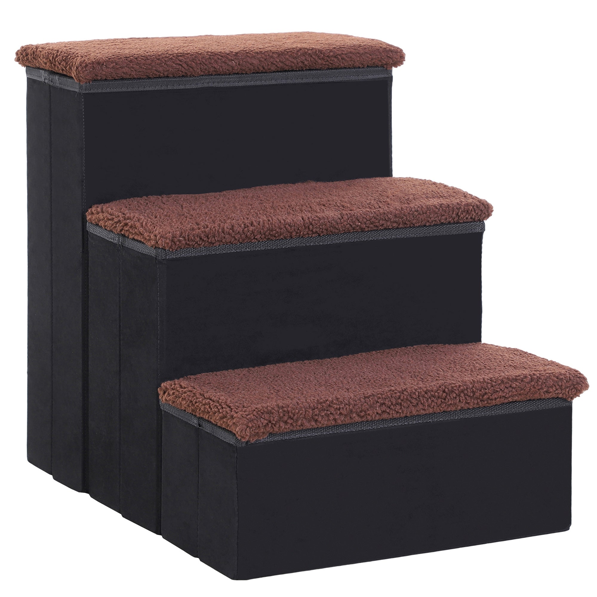 Pet Stairs Cat Stairs Dog Stairs Foldable 3 Steps Pet Stair with Storage Space for Cats and Dogs MDF Black 40 x 54 x 48 cm