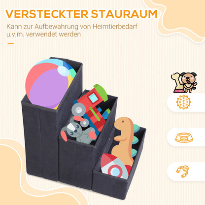 Pet Stairs Cat Stairs Dog Stairs Foldable 3 Steps Pet Stair with Storage Space for Cats and Dogs MDF Black 40 x 54 x 48 cm