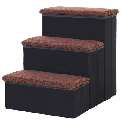 Pet Stairs Cat Stairs Dog Stairs Foldable 3 Steps Pet Stair with Storage Space for Cats and Dogs MDF Black 40 x 54 x 48 cm