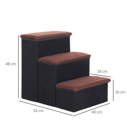 Pet Stairs Cat Stairs Dog Stairs Foldable 3 Steps Pet Stair with Storage Space for Cats and Dogs MDF Black 40 x 54 x 48 cm