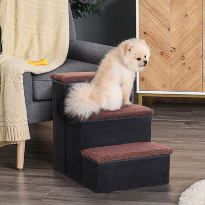 Pet Stairs Cat Stairs Dog Stairs Foldable 3 Steps Pet Stair with Storage Space for Cats and Dogs MDF Black 40 x 54 x 48 cm