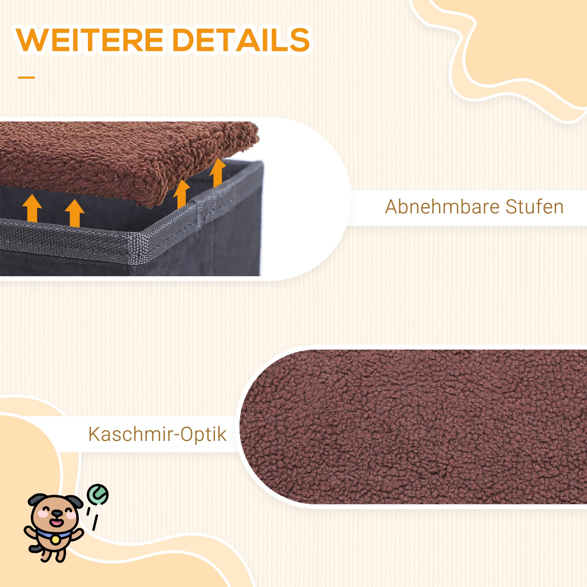 Pet Stairs Cat Stairs Dog Stairs Foldable 3 Steps Pet Stair with Storage Space for Cats and Dogs MDF Black 40 x 54 x 48 cm
