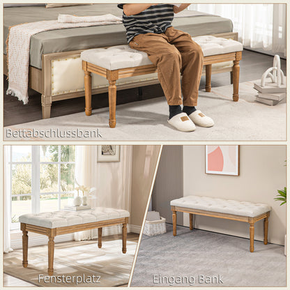 Bench, Upholstered Bench with Linen Look, Wooden Legs, Bed Bench for Bedroom, Living Room, Hallway, 120 x 41 x 48 cm, Cream