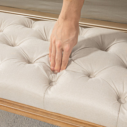 Bench, Upholstered Bench with Linen Look, Wooden Legs, Bed Bench for Bedroom, Living Room, Hallway, 120 x 41 x 48 cm, Cream