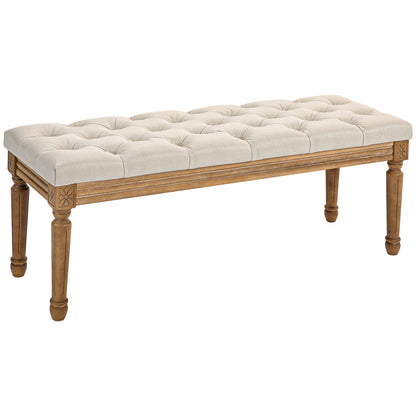 Bench, Upholstered Bench with Linen Look, Wooden Legs, Bed Bench for Bedroom, Living Room, Hallway, 120 x 41 x 48 cm, Cream