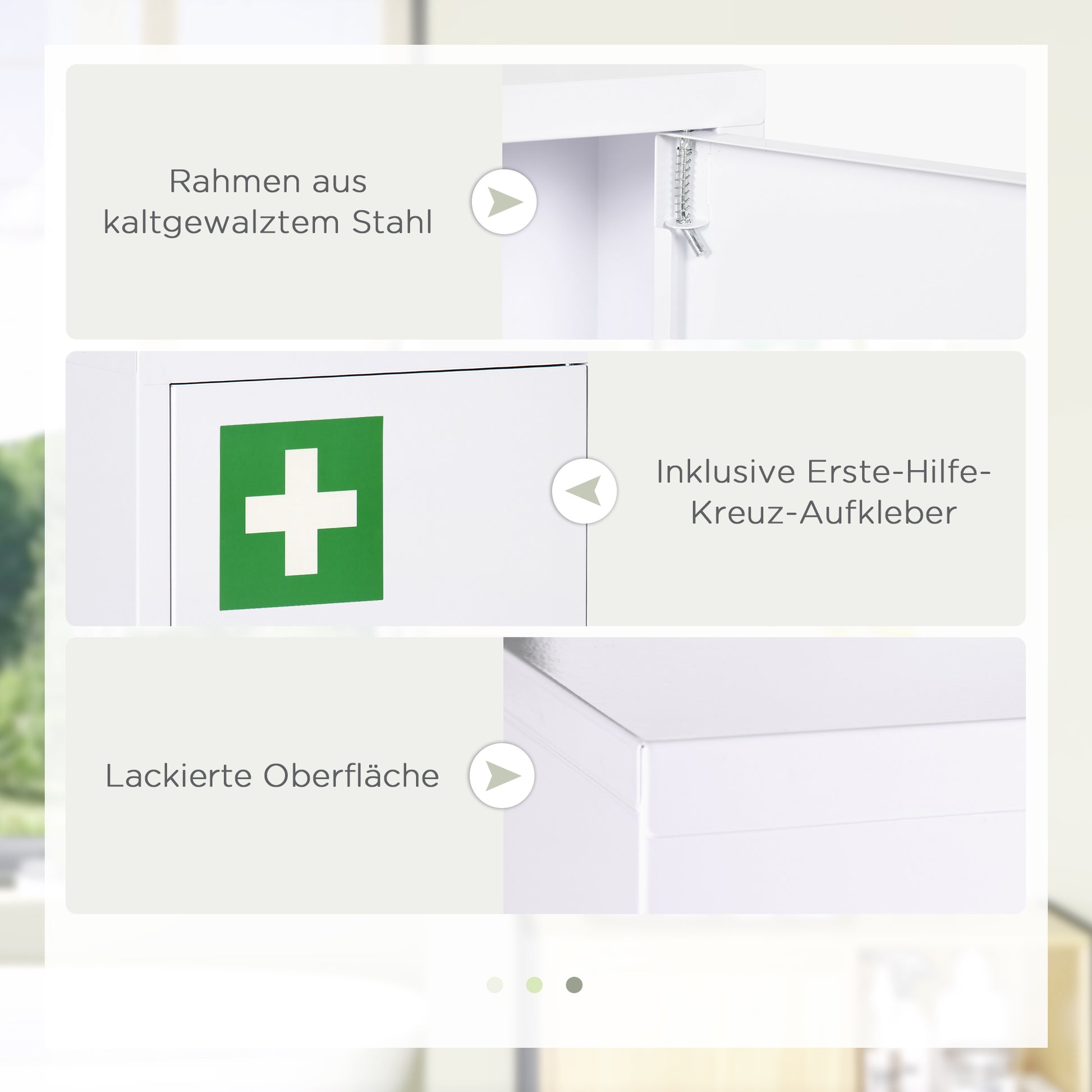 Medicine Cabinet, Pharmacy Cabinet with 3 Compartments, Medication Cabinet, Lockable First Aid Cabinet with 2 Keys, Steel, White, 40 x 15 x 53.5 cm