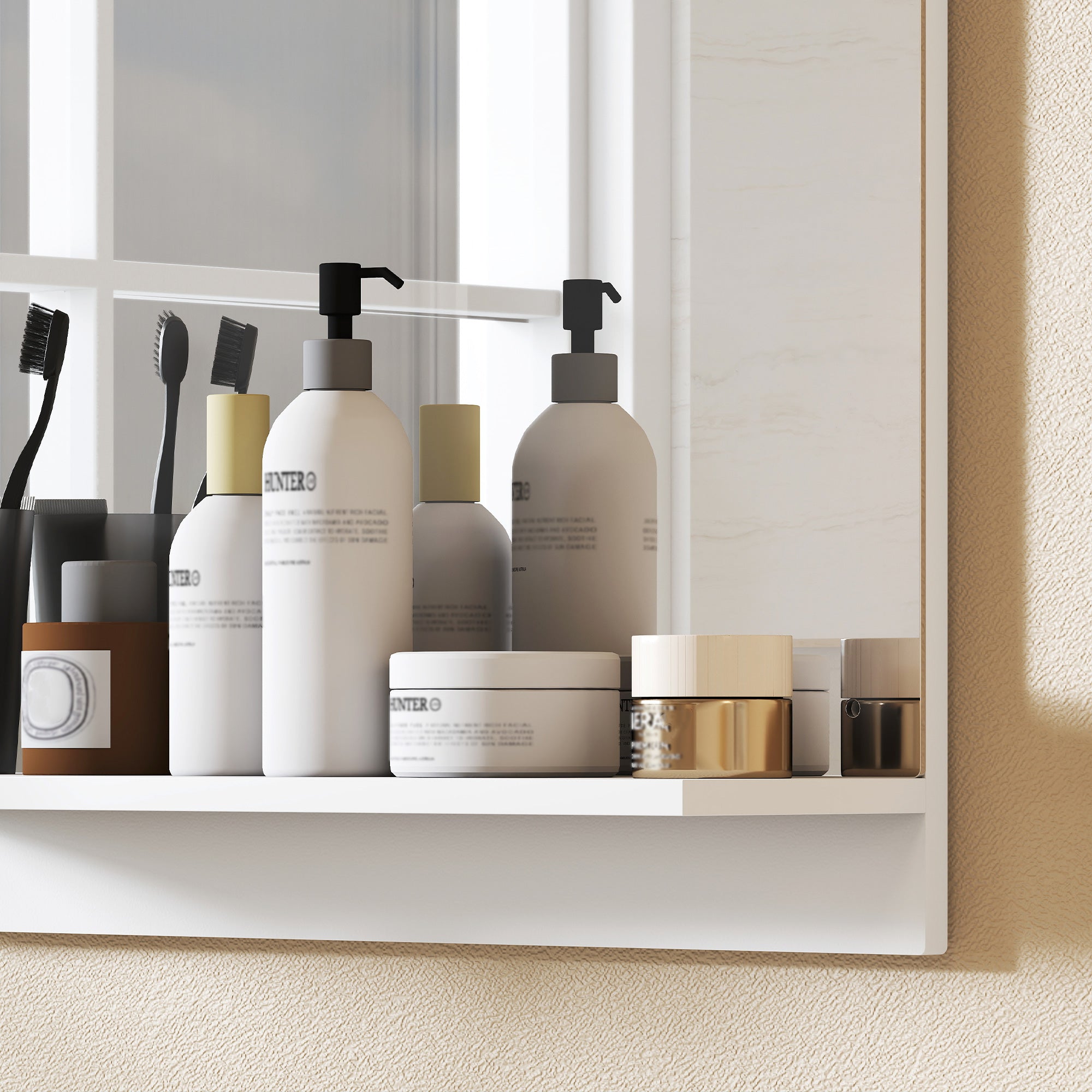 Wall Mirror with Shelf, 19.7 x 23.6 in (50 x 60 cm) — Modern Bathroom & Entryway Mirror, White