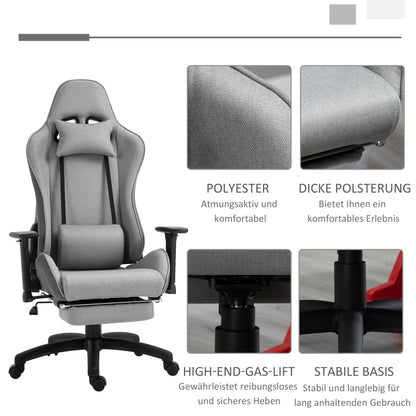 Office Chair Computer Chair Swivel Chair with Removable Headrest and Lumbar Pillow Rocking Function Ergonomic Desk Chair Rotatable Height Adjustable with Footrest PP Gray 73x57x127-135 cm