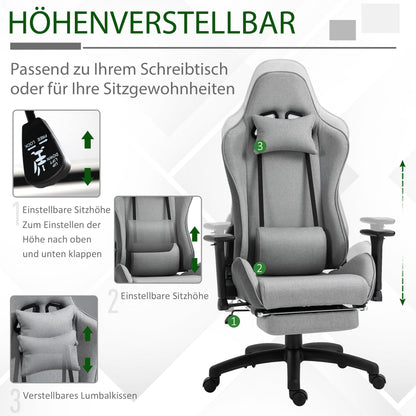 Office Chair Computer Chair Swivel Chair with Removable Headrest and Lumbar Pillow Rocking Function Ergonomic Desk Chair Rotatable Height Adjustable with Footrest PP Gray 73x57x127-135 cm