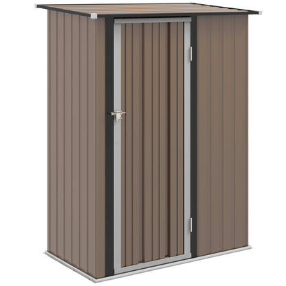 Garden Shed 1.07 m² 142x84x189 cm Metal Exterior Shed with Lockable Door and Drainage Holes for Tool Storage Brown