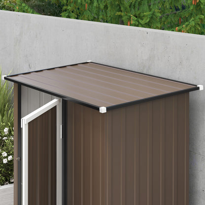 Garden Shed 1.07 m² 142x84x189 cm Metal Exterior Shed with Lockable Door and Drainage Holes for Tool Storage Brown