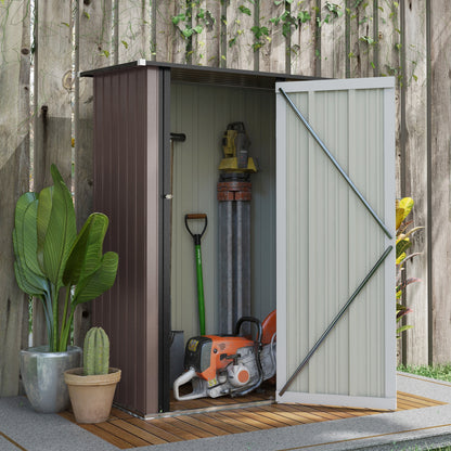 Garden Shed 1.07 m² 142x84x189 cm Metal Exterior Shed with Lockable Door and Drainage Holes for Tool Storage Brown