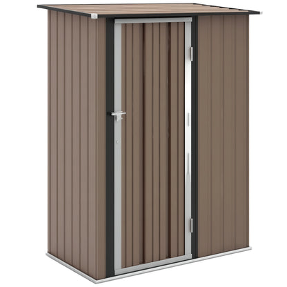 Garden Shed 1.07 m² 142x84x189 cm Metal Exterior Shed with Lockable Door and Drainage Holes for Tool Storage Brown