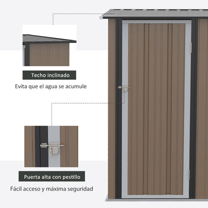 Garden Shed 1.07 m² 142x84x189 cm Metal Exterior Shed with Lockable Door and Drainage Holes for Tool Storage Brown