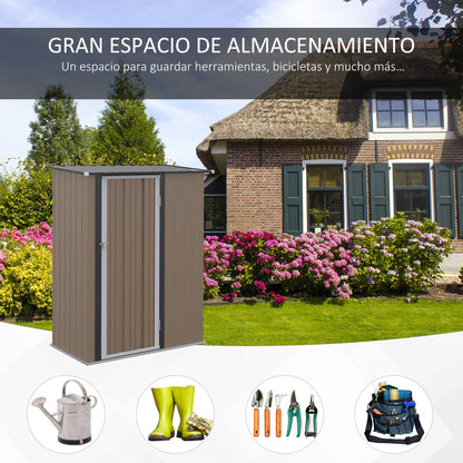 Garden Shed 1.07 m² 142x84x189 cm Metal Exterior Shed with Lockable Door and Drainage Holes for Tool Storage Brown
