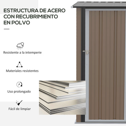 Garden Shed 1.07 m² 142x84x189 cm Metal Exterior Shed with Lockable Door and Drainage Holes for Tool Storage Brown