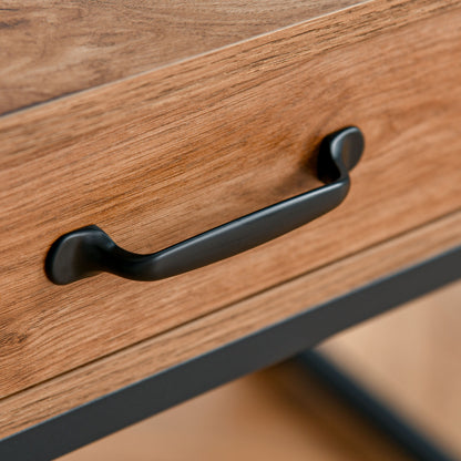 Industrial Style Desk 120L x 60W x 76H cm Drawer + 2 Shelves Black Metal Legs Walnut Wood Grain Top