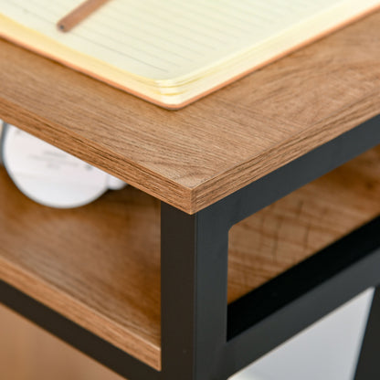 Industrial Style Desk 120L x 60W x 76H cm Drawer + 2 Shelves Black Metal Legs Walnut Wood Grain Top