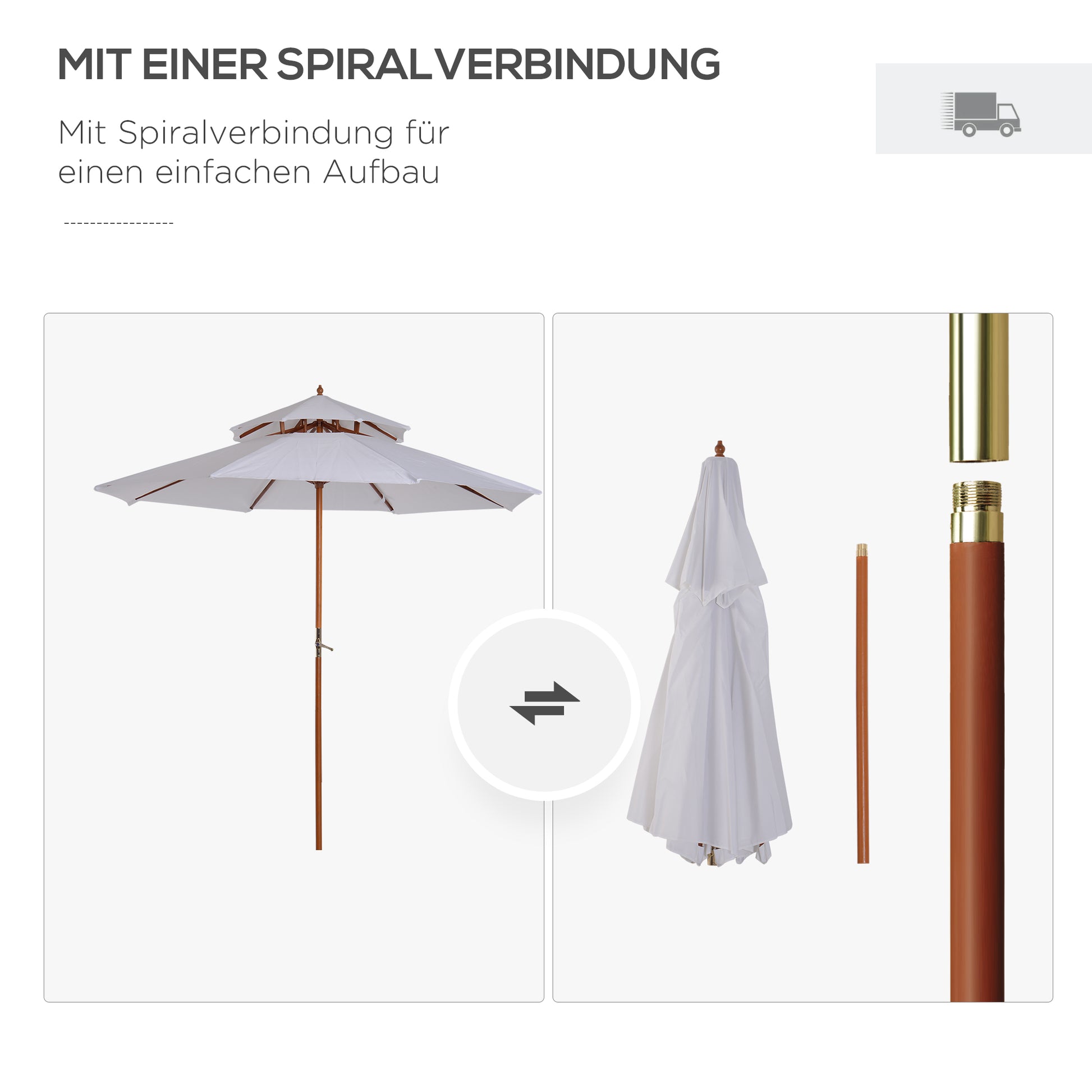 Wood Sunshade Wood Umbrella Garden Umbrella Balcony Umbrella Double Roof White
