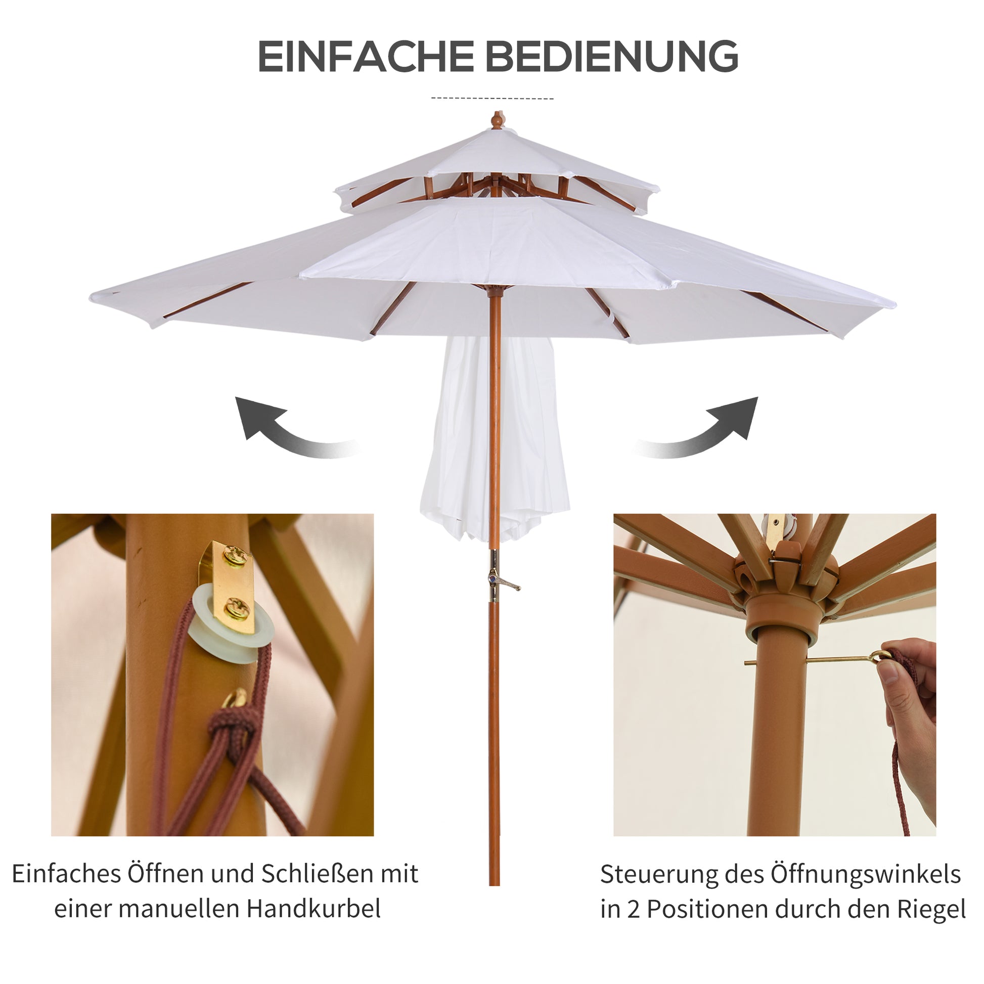 Wood Sunshade Wood Umbrella Garden Umbrella Balcony Umbrella Double Roof White