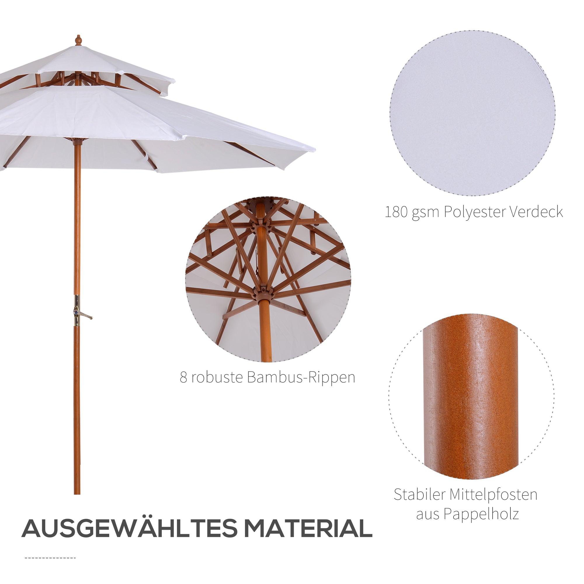 Wood Sunshade Wood Umbrella Garden Umbrella Balcony Umbrella Double Roof White
