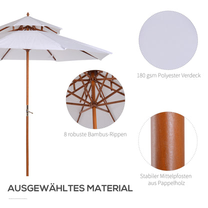 Wood Sunshade Wood Umbrella Garden Umbrella Balcony Umbrella Double Roof White