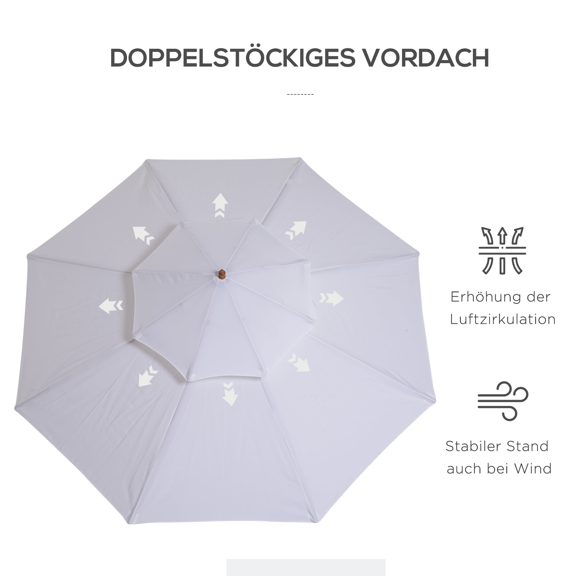 Wood Sunshade Wood Umbrella Garden Umbrella Balcony Umbrella Double Roof White
