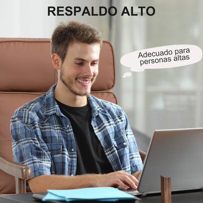 Living Room Armchair Upholstered in PU with Wooden Frame Thick Padded Cushions High Backrest Load 150 kg Reading Armchair for Living Room Bedroom Brown and Walnut Wood