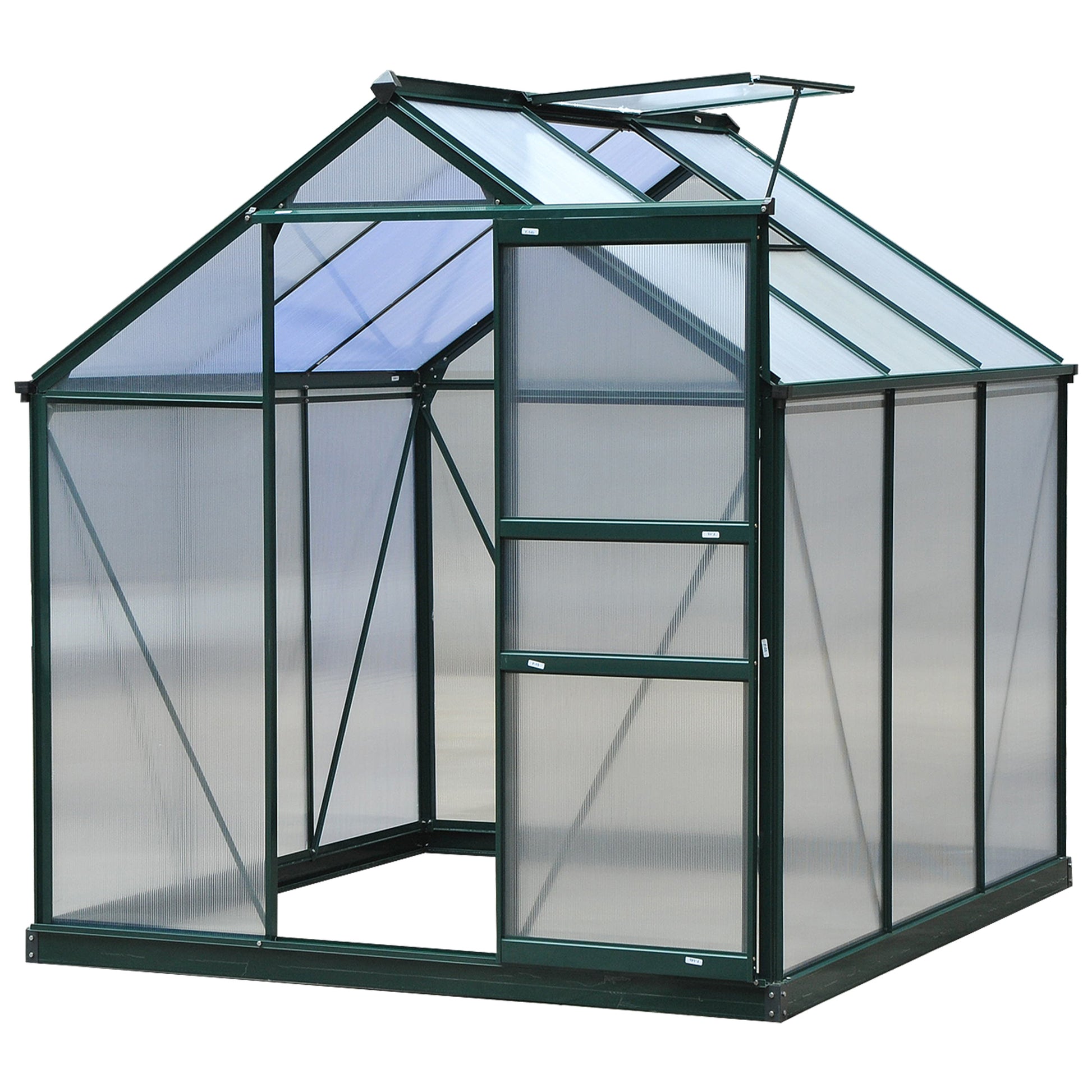 Polycarbonate Garden Greenhouse 3.65m² Aluminum Garden Greenhouse 190 x 192 x 201cm UV-Resistant, with Reinforced Foundation, Gutters, Skylight, and Sliding Door, Dark Green