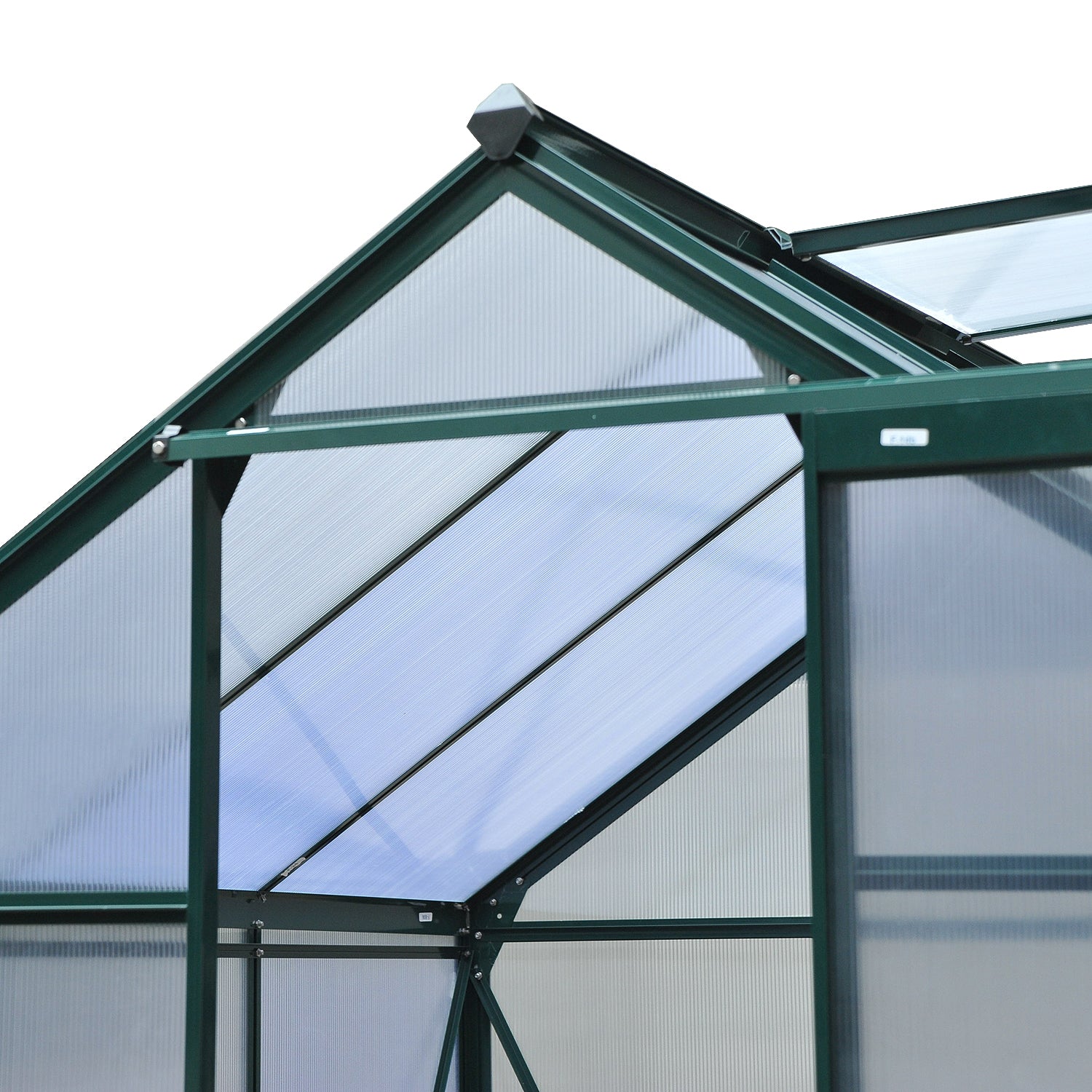 Polycarbonate Garden Greenhouse 3.65m² Aluminum Garden Greenhouse 190 x 192 x 201cm UV-Resistant, with Reinforced Foundation, Gutters, Skylight, and Sliding Door, Dark Green