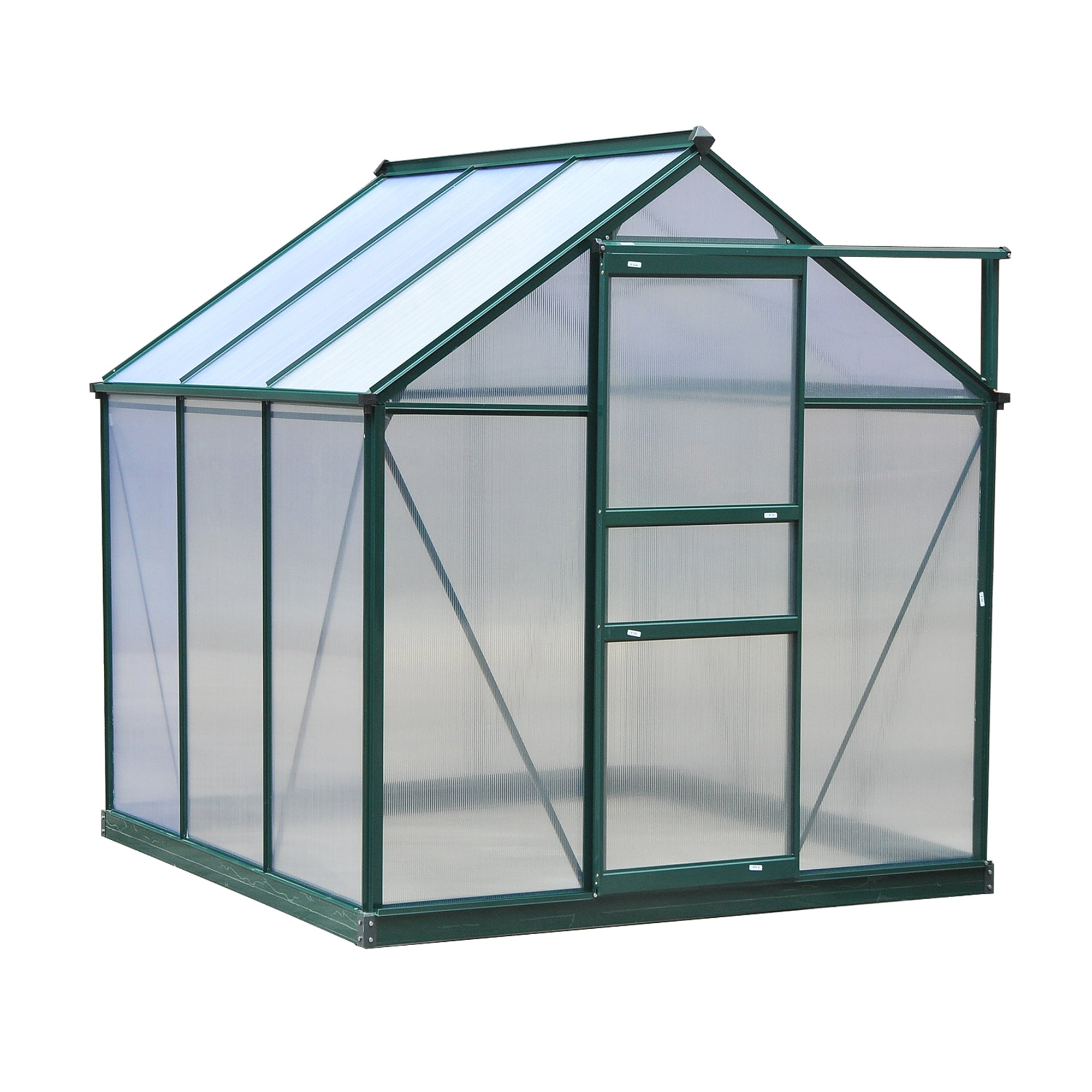 Polycarbonate Garden Greenhouse 3.65m² Aluminum Garden Greenhouse 190 x 192 x 201cm UV-Resistant, with Reinforced Foundation, Gutters, Skylight, and Sliding Door, Dark Green