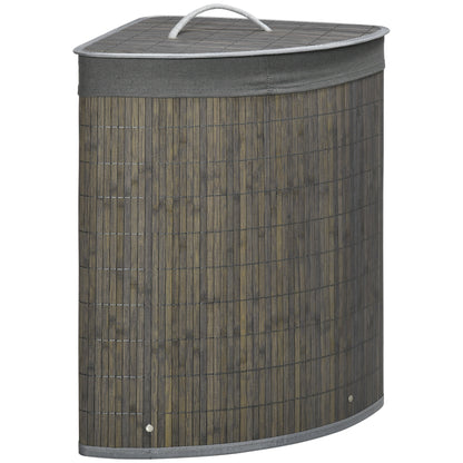 Bamboo Laundry Basket with Lid 55L Laundry Collector with Handles, Removable Laundry Bag, Corner Laundry Bin Laundry Baskets for Laundry Room Bathroom Bedroom Gray